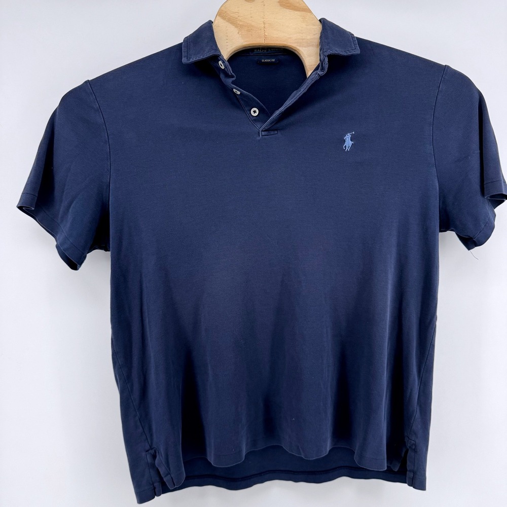 Polo Ralph Lauren Polo Shirt Mens Large Navy Blue Classic Fit Short Sleeve Soft
